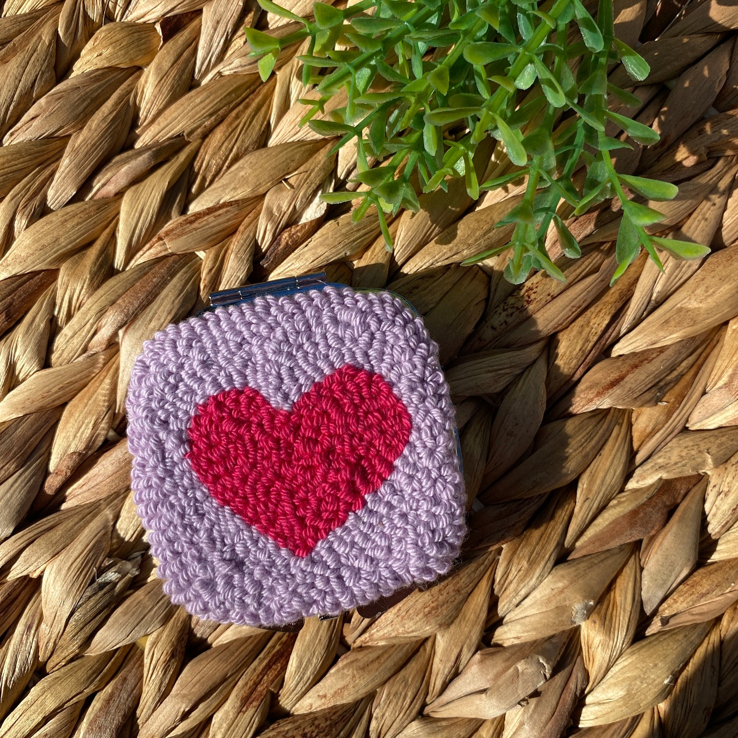 Handmade punch needle compact mirror