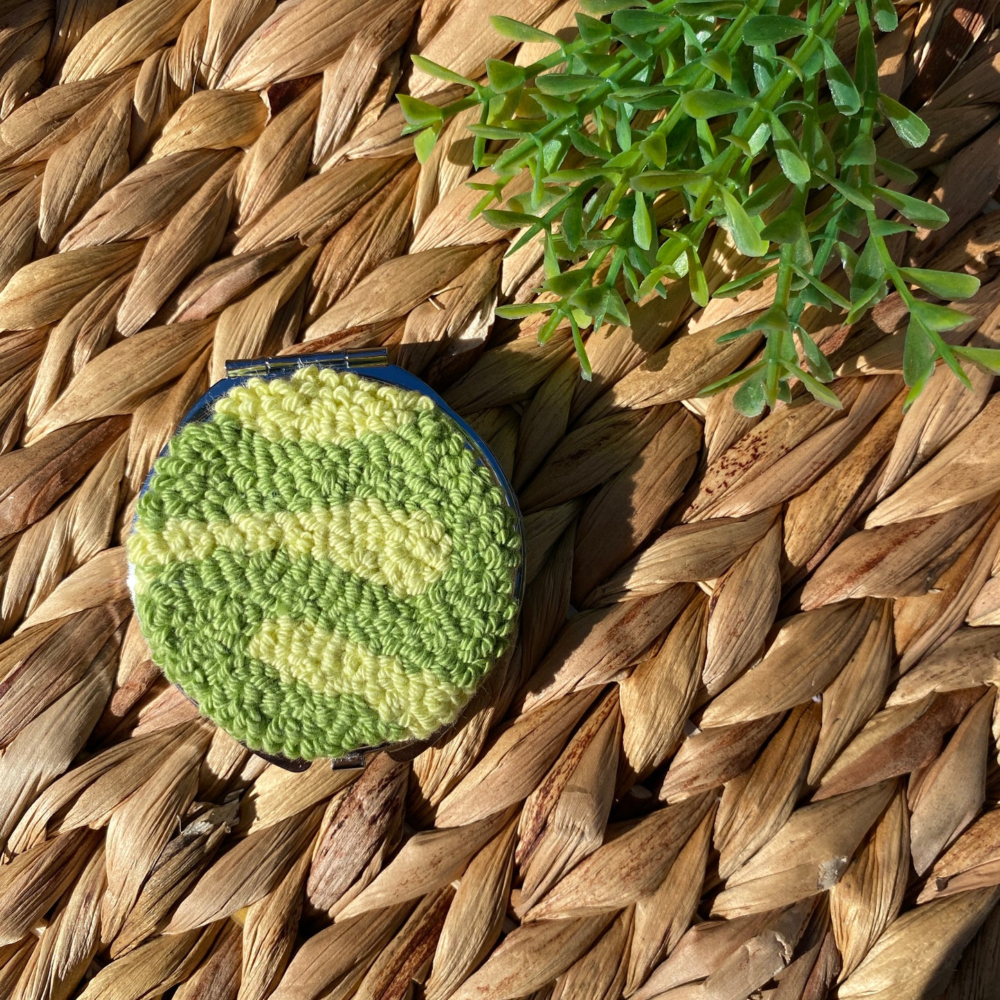 Handmade punch needle compact mirror