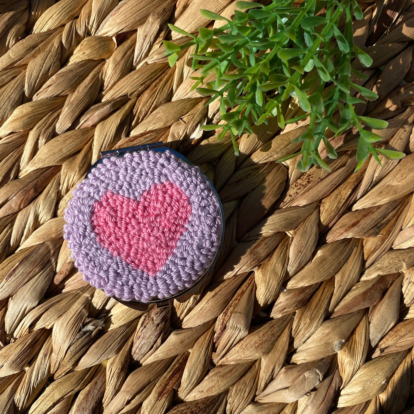 Handmade punch needle compact mirror